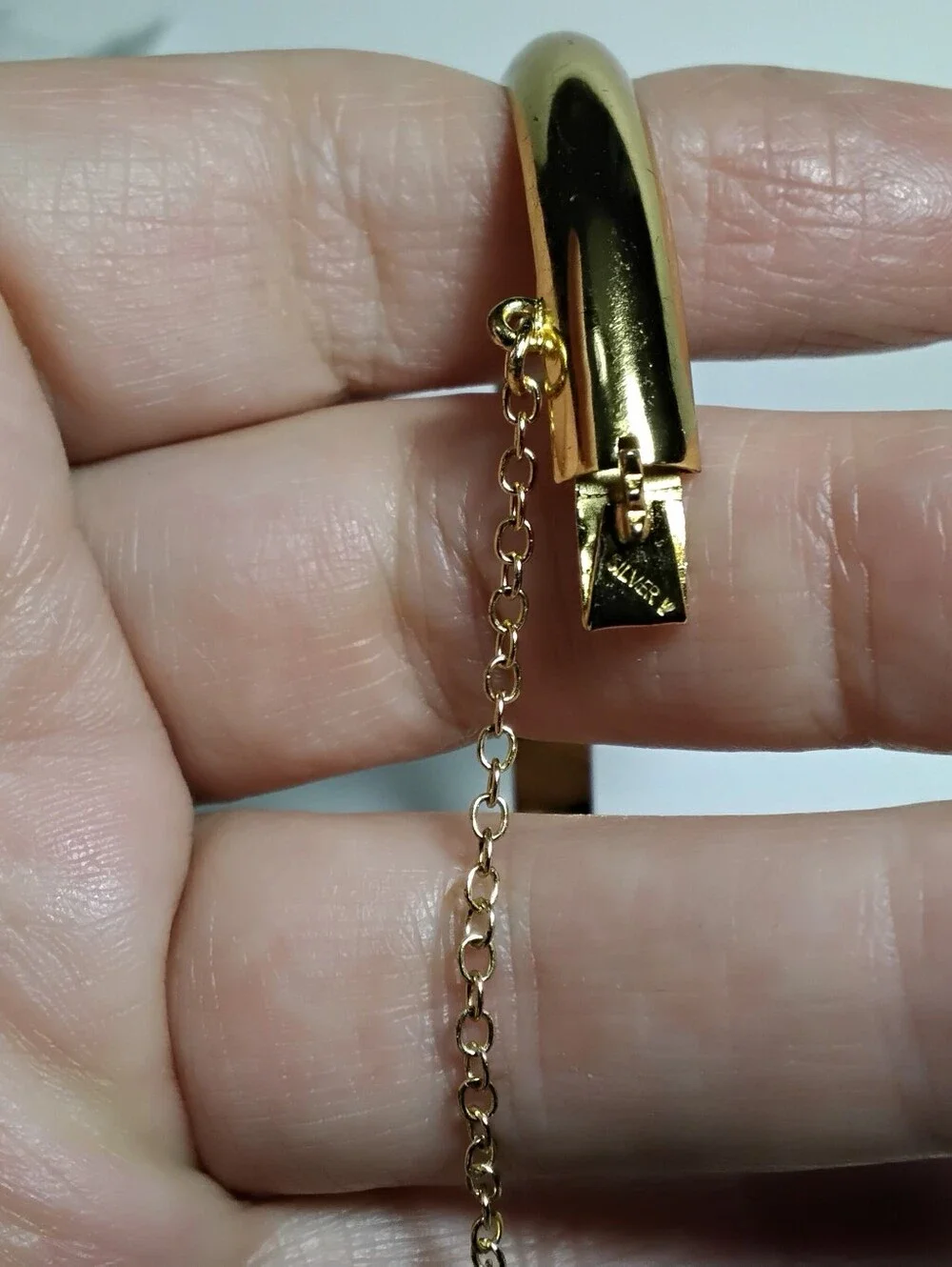 Vintage Gold Vermeil Over 925 Silver Bangle Bracelet w/ safety chain